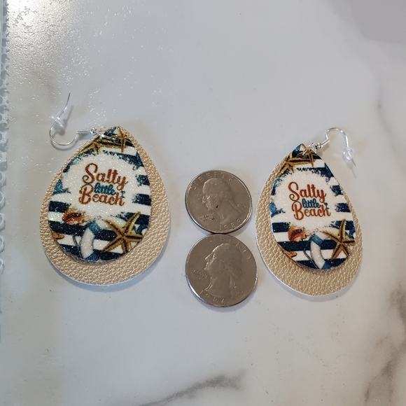 Salty Little Beach Faux Leather Teardrop Earrings - Picture 9 of 13